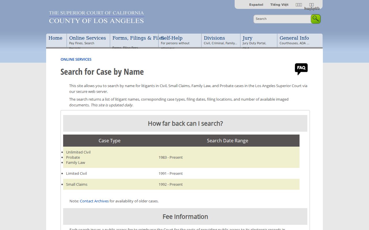 Long Beach people search LA Superior Court name index