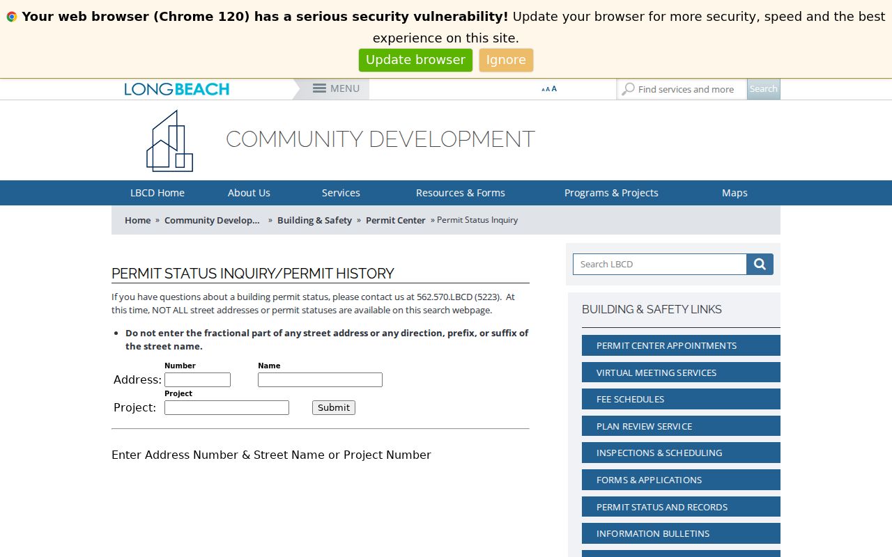 Long Beach people search building permit address instructions