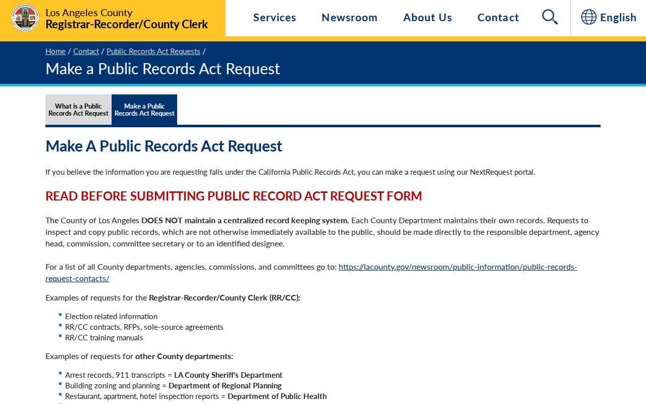 Long Beach records request routing through Los Angeles County RR/CC